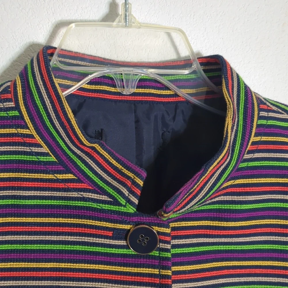 Talbots Women's Blazer Rainbow Striped‎ Mandarin Collar Button Front Colorful 10